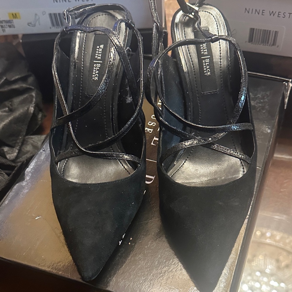 White House Black Market Black Strappy Heels